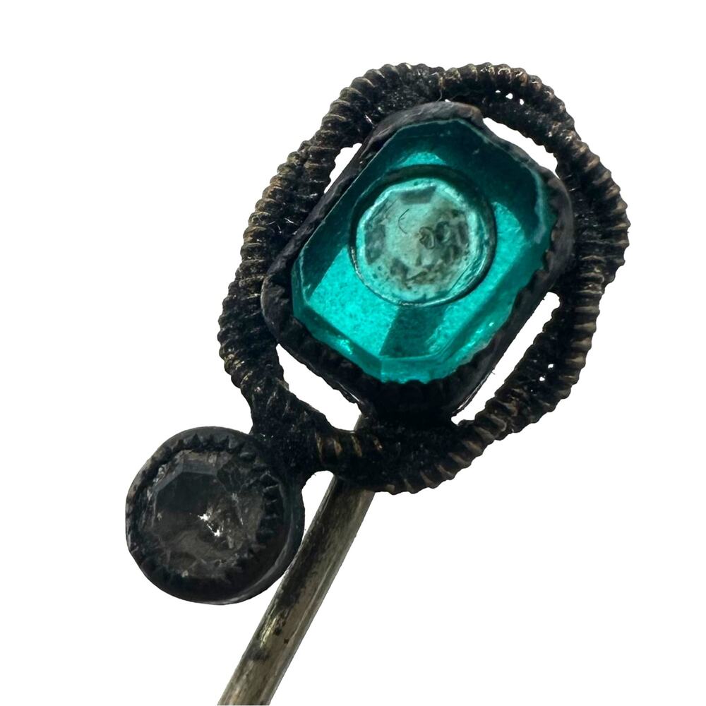 Antique Art Deco 1920s sea foam green clear Czech glass rhinestones stick pin